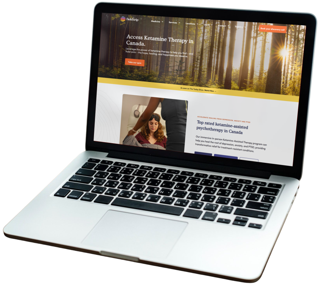 Screenshot showing ketamine therapy marketing website in Canada from Field Trip Health