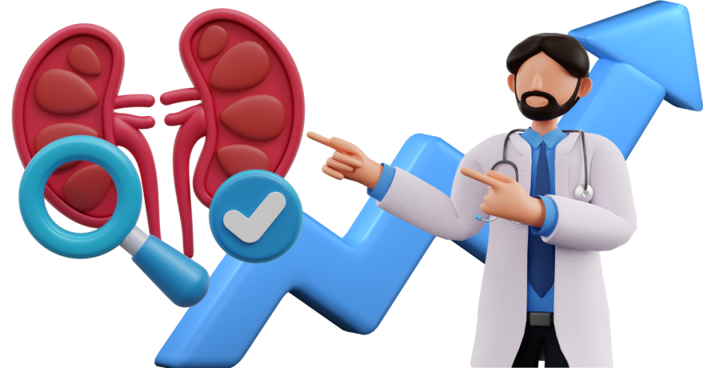 3d urologist doctor standing in front of blue marketing arrow