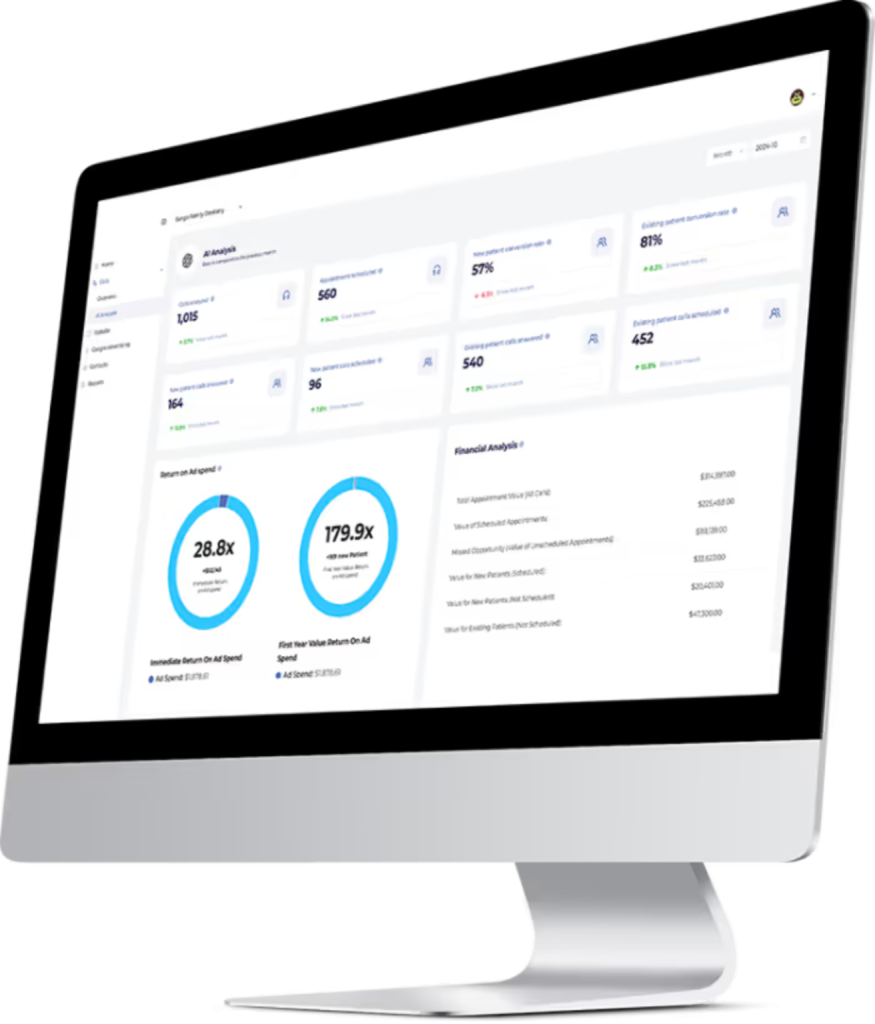 A healthcare clinic's patient acquisition statistics dashboard on a laptop screen